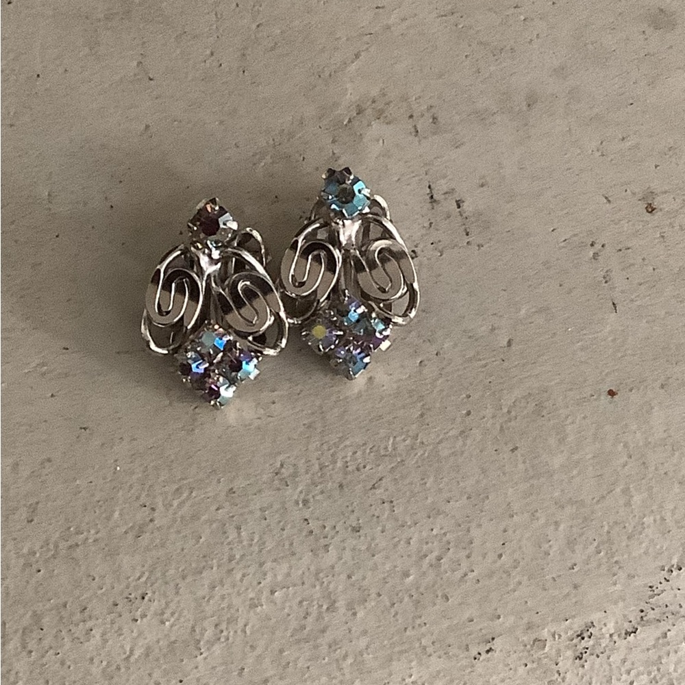 Silver Tone AB crystal clip-on earrings
